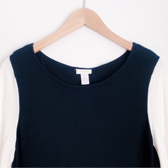 Chico’s Black & Ivory Knit Sweater GOP Long Sleeves Classic Casual Relaxed Fit - Picture 5 of 7